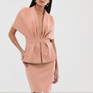 Tall structured plunge kimono midi dress w peplum